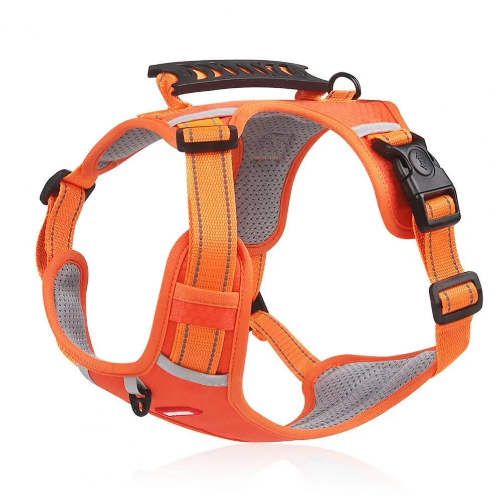 Nylon Oxford cloth no-pull dog harness with reflective strip and adjustable buckles in orange