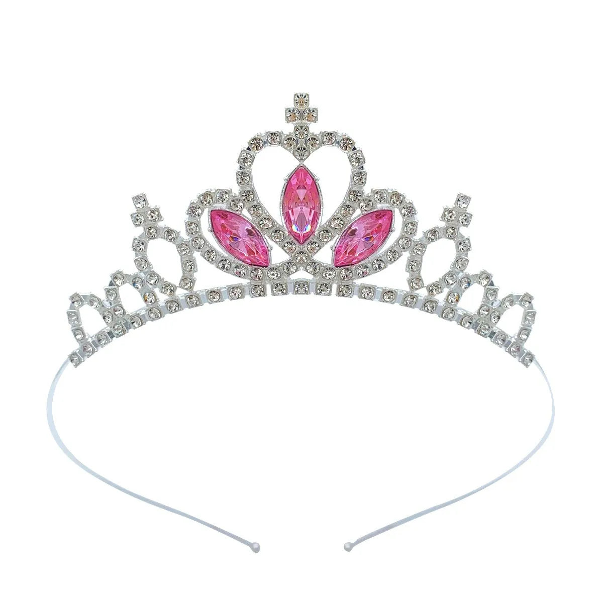 Gold and silver alloy princess crown headdress with electroplated gemstone colour finishes for birthday parties