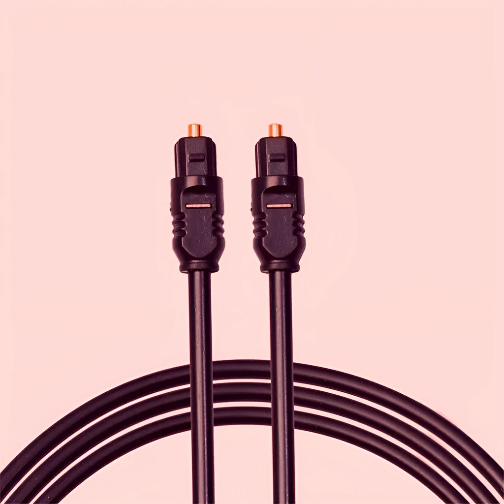 Black Toslink optical audio cable with square connectors, 2 metres long