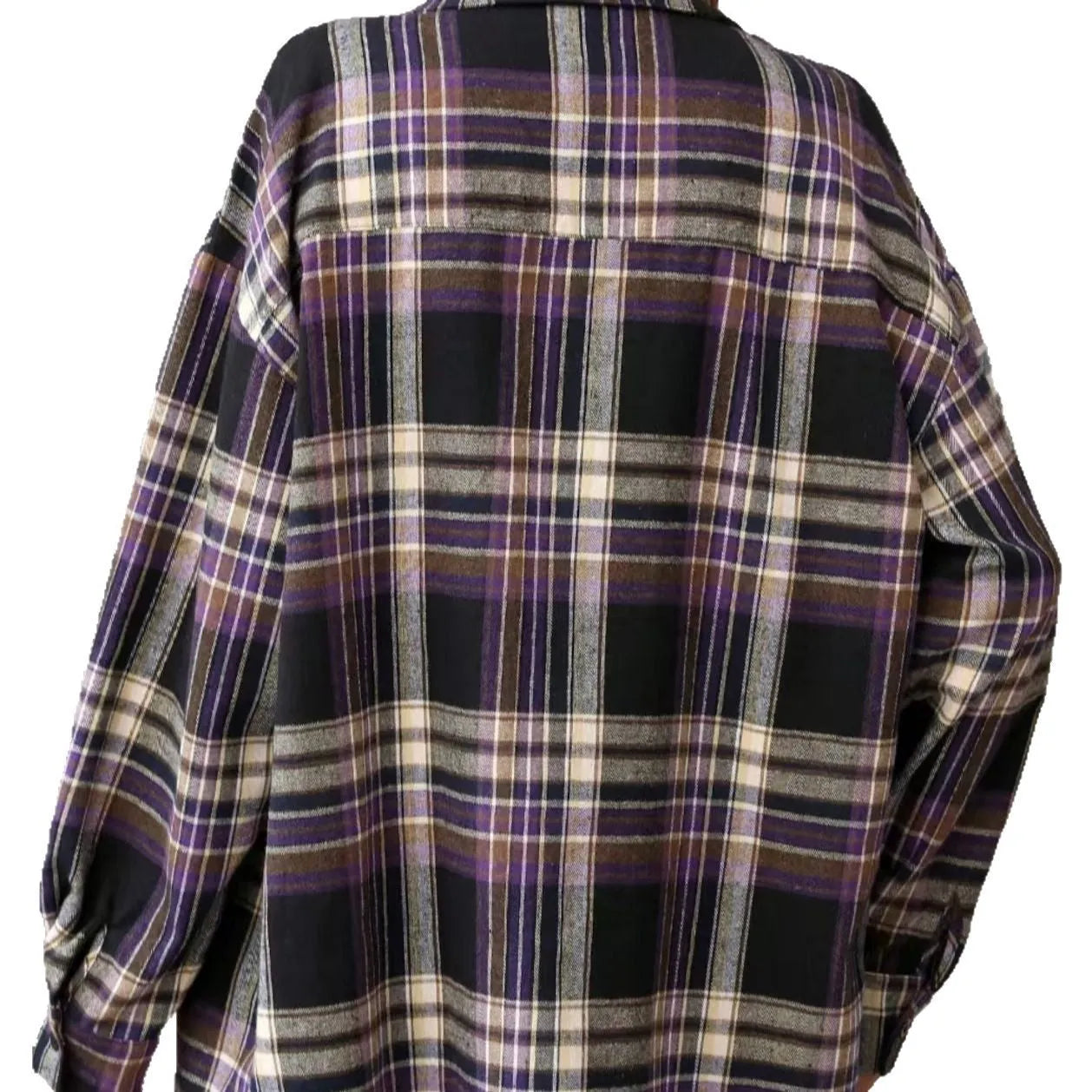 Women's loose-fitting plaid cotton shirt in retro style with long sleeves