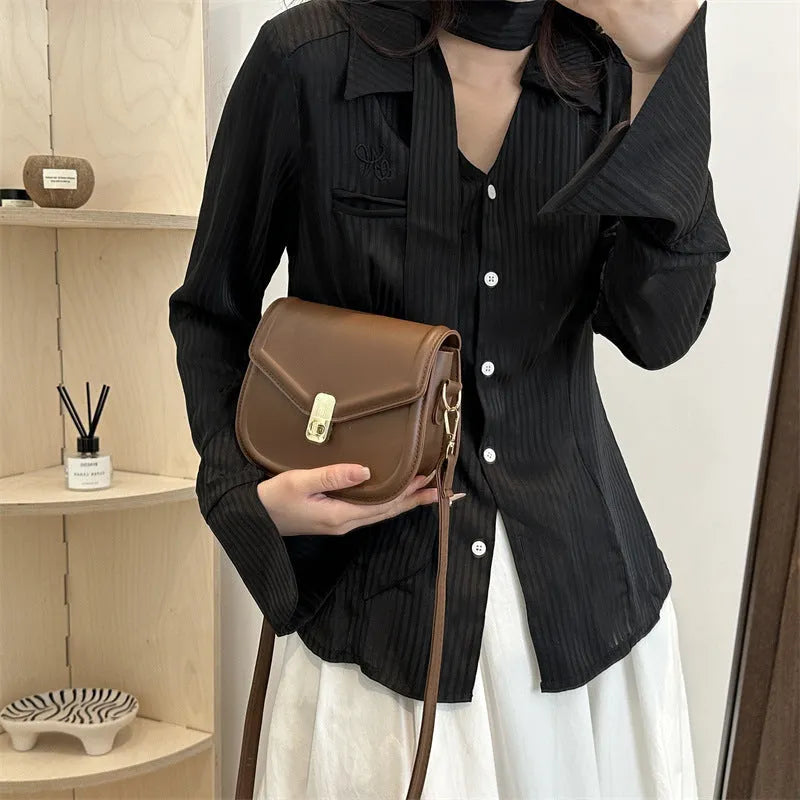 Soft PU leather shoulder messenger bag with clamshell opening in horizontal square shape