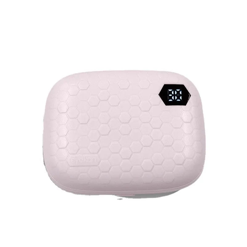 Automatic ultrasonic cleaning machine for glasses in blue, pink, or pearl white.
