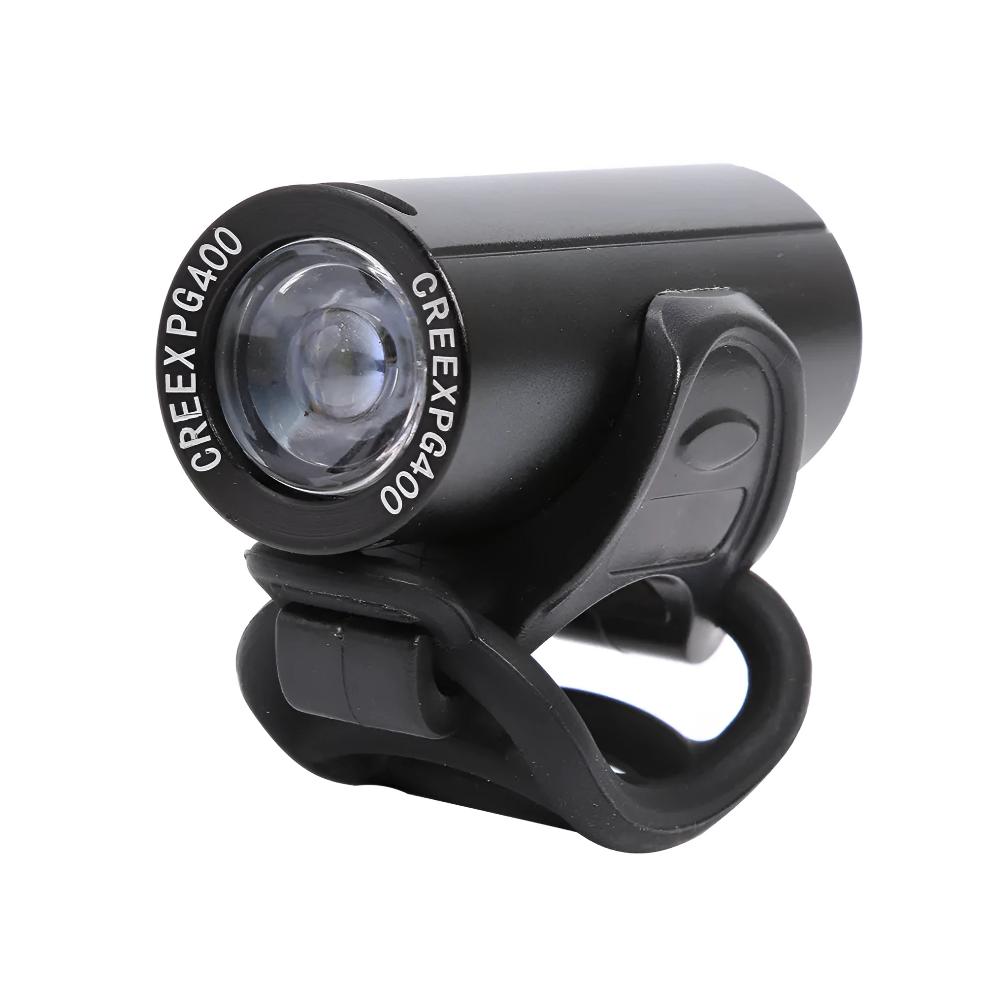 Black USB rechargeable 350 lumen bicycle front light on handlebars