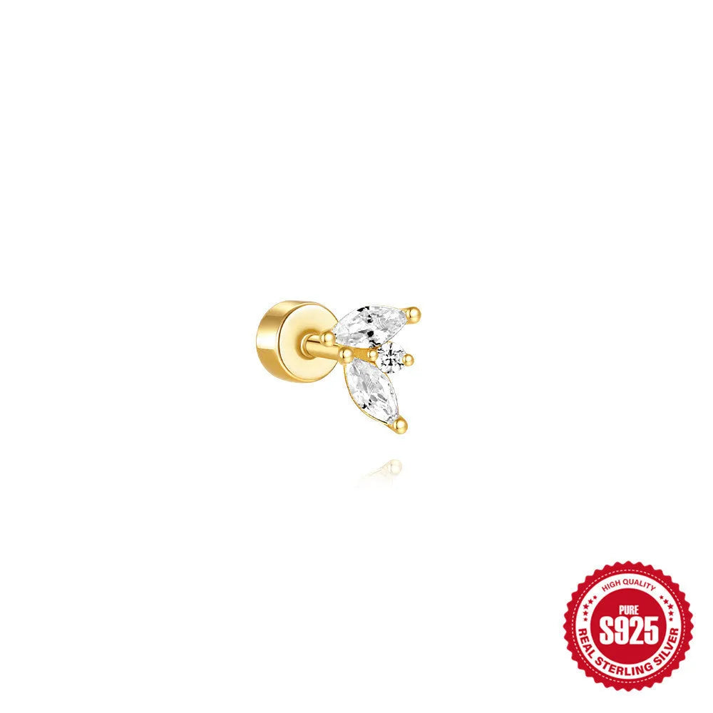 S925 sterling silver flat column threaded ear bone studs with butterfly clasp in a gold electroplated finish.