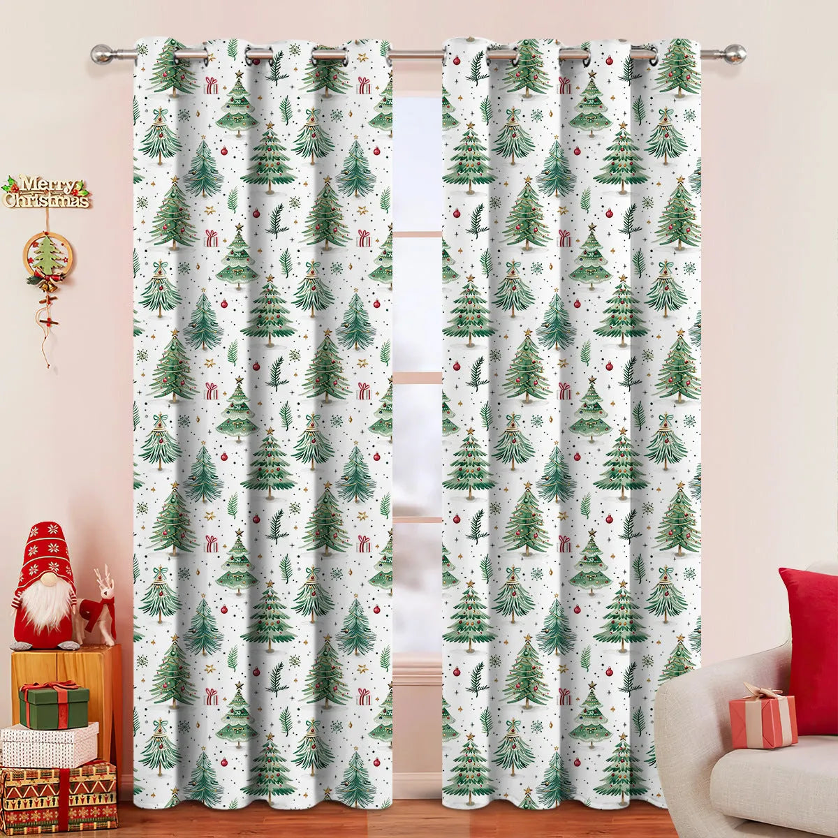 Christmas Forest pattern punching curtain with polyester fabric in various size options
