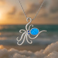 Silver geometric opal pendant necklace with stainless steel chain, Hawaiian ocean theme