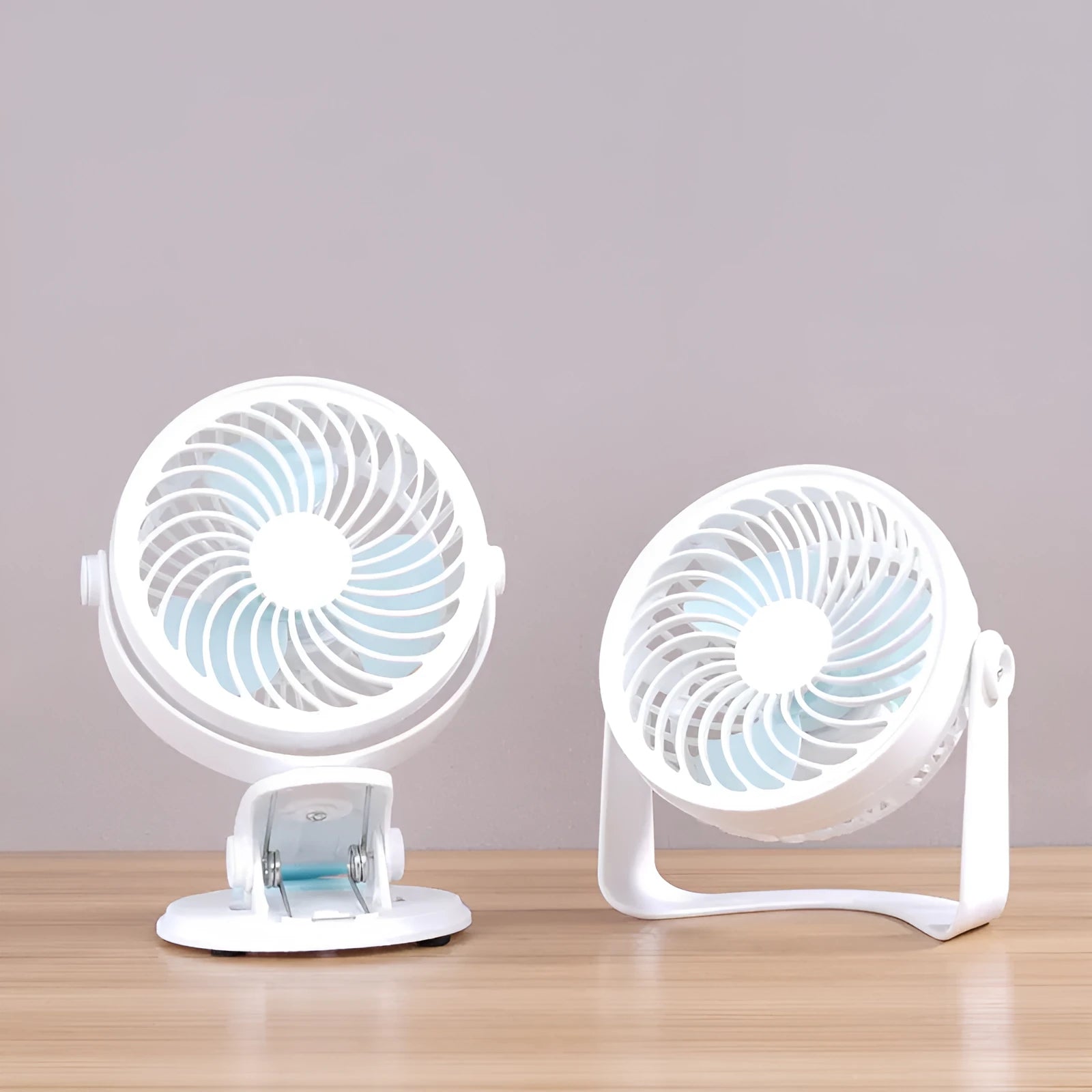 USB-powered portable desk fan with clip mount option and 3 blades for quiet personal cooling