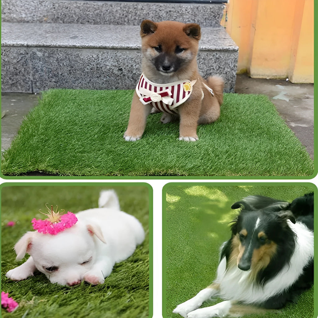 Green washable dog turf training pad with plastic grass on rubber base