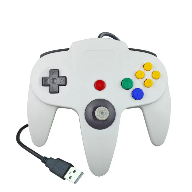 USB N64 computer game controller for PC in various colours including transparent blue, green, and red.