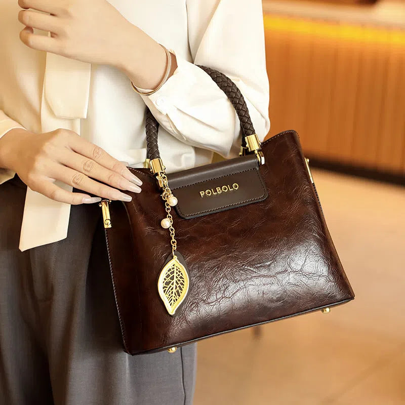 Genuine leather tote bag for women large capacity horizontal rectangular casual travel bag with internal pockets