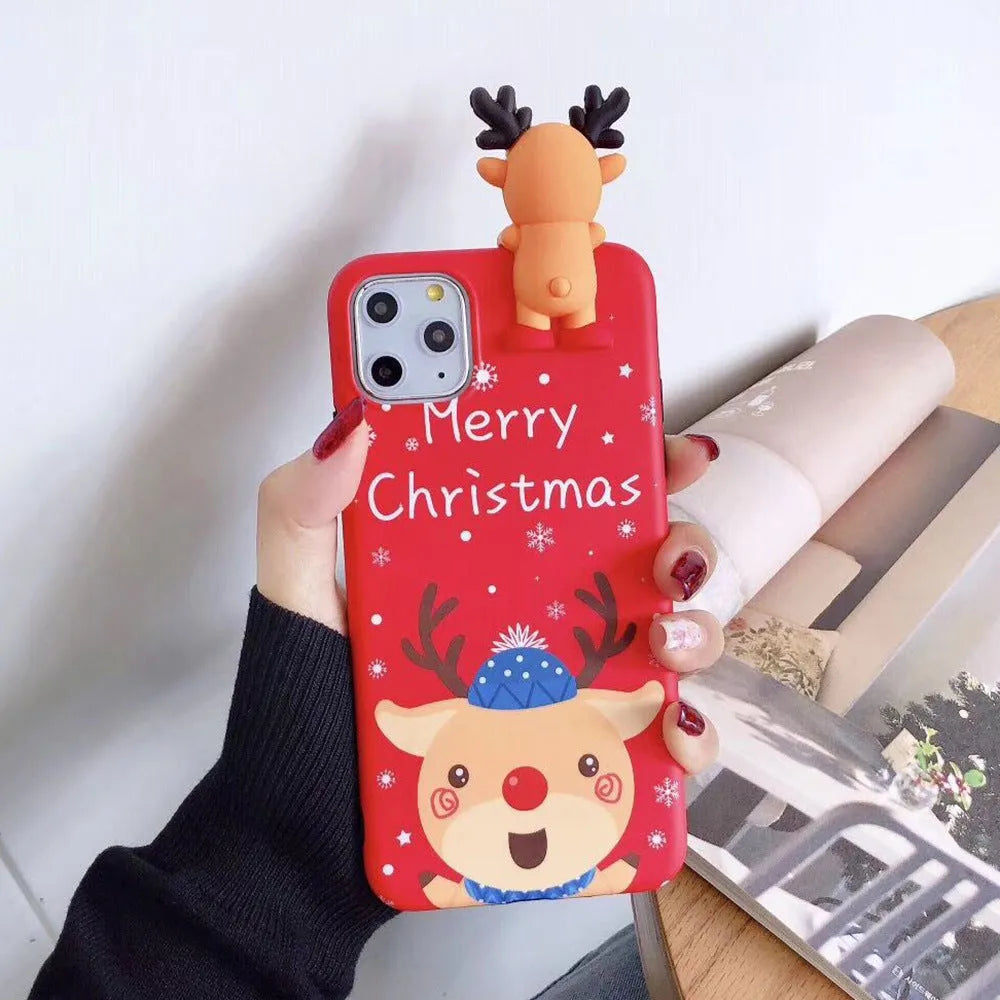 Christmas-themed silicone phone case for iPhone models 6 to 11 Pro Max in festive colours