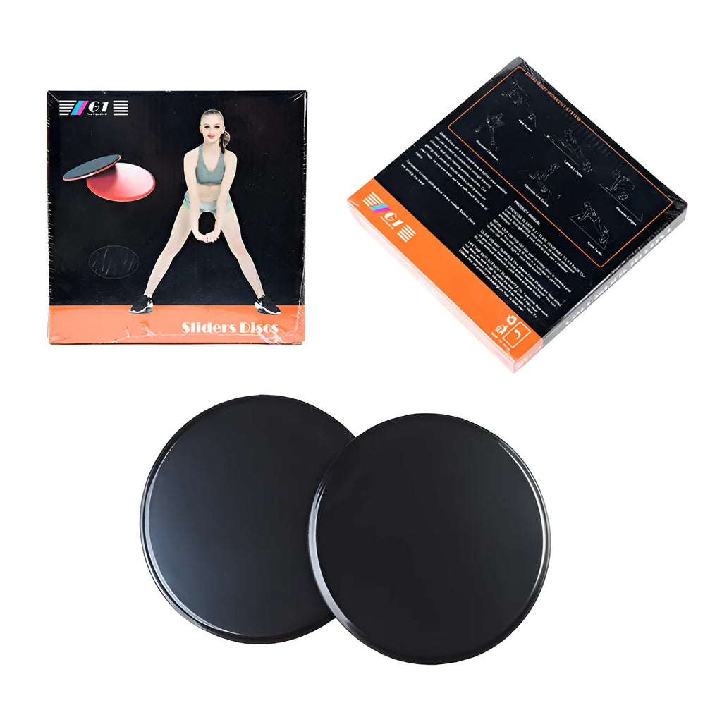 Two pink fitness sliding discs on hard floor showing double-sided texture, 18x18x2cm
