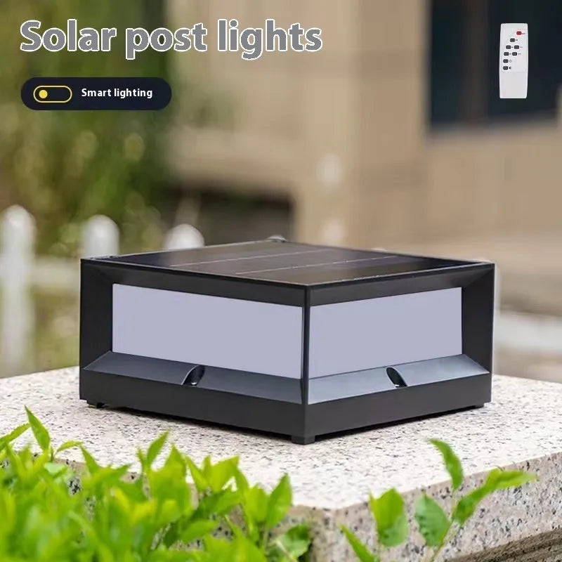 Aluminium solar-powered column light for outdoor wall or door mounting