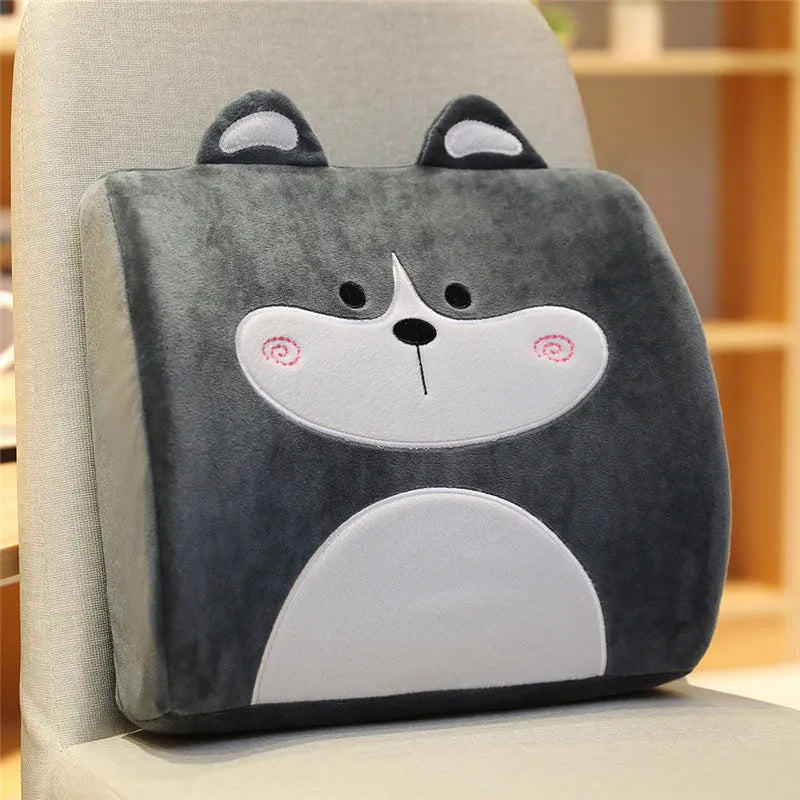 Cartoon memory foam car cushion seat back pillow in six character designs with removable inner core