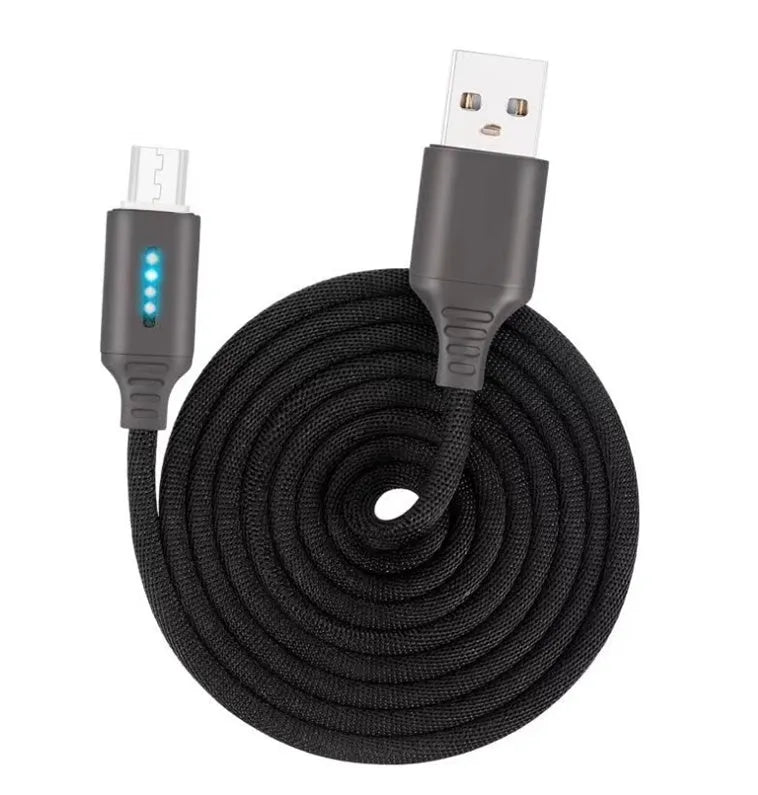 Fabric weave USB fast charging cable in black, 1 metre length for Android iPhone Type-C devices