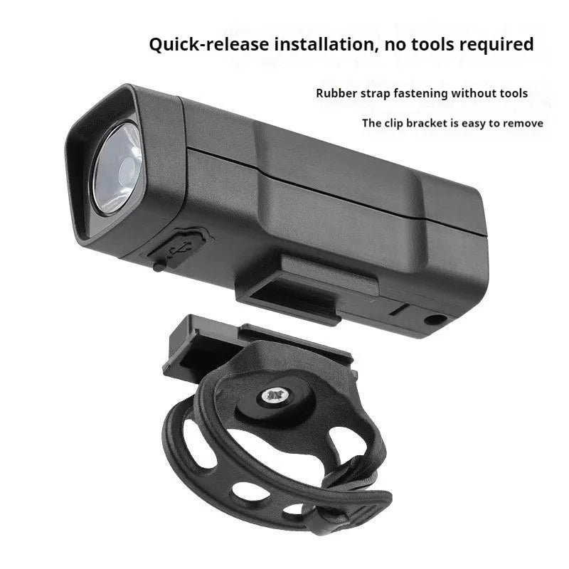 USB rechargeable bicycle headlight with quick release strap bracket for handlebar installation