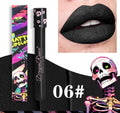 Halloween skull test tube containing gold and silver matte lip gloss for waterproof costume makeup.
