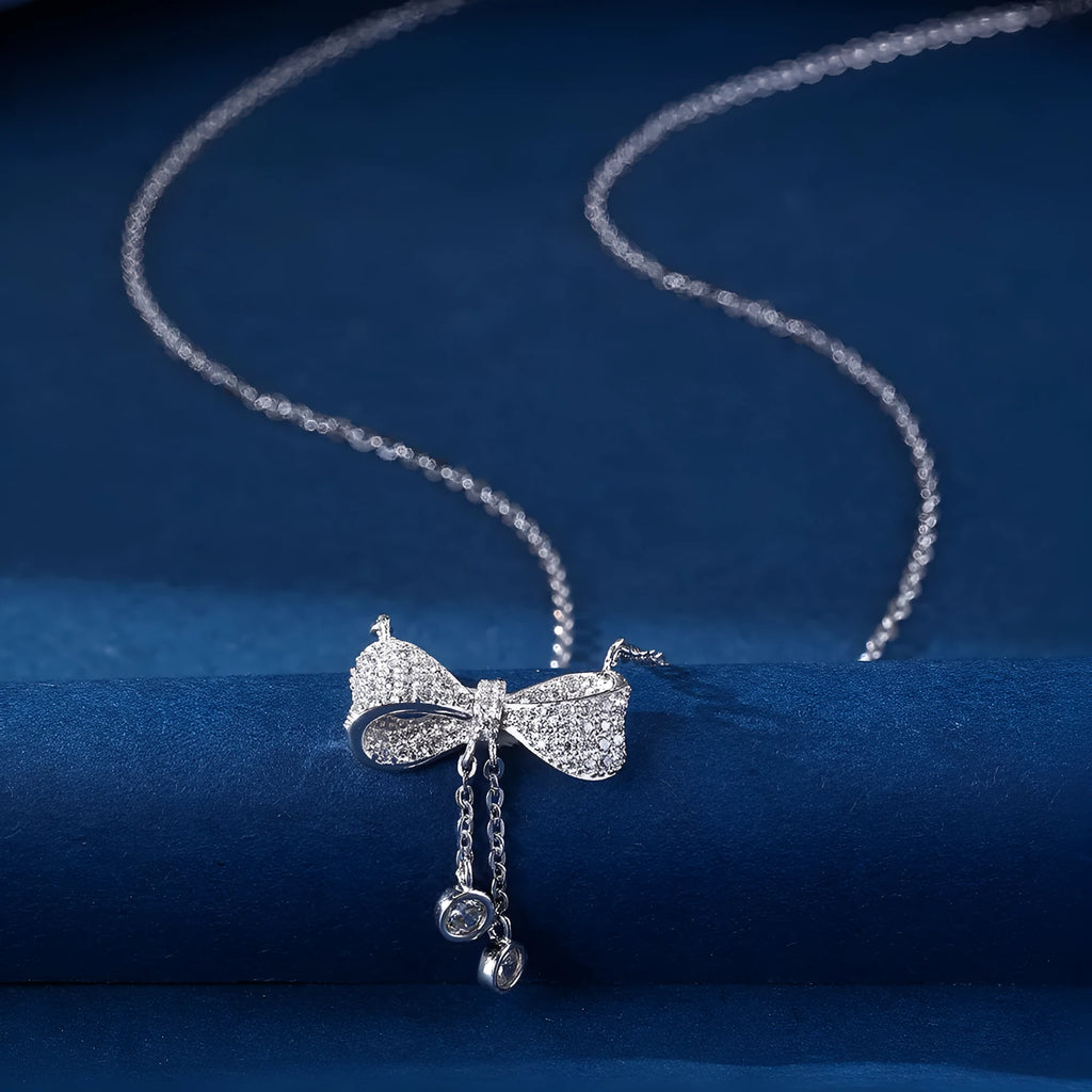 S925 sterling silver necklace with bow pendant on O-ring chain