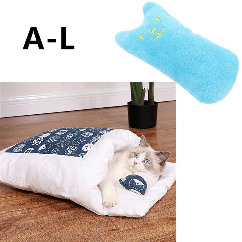 Warm semi-enclosed cat bed with removable washable quilt, cloth cave design for small to large cats