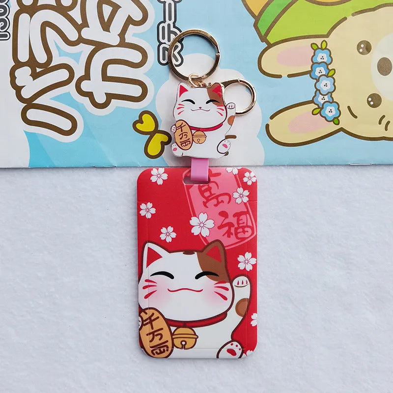 Lucky cat cartoon design certificate set with plastic card sleeve and ferrule pendant