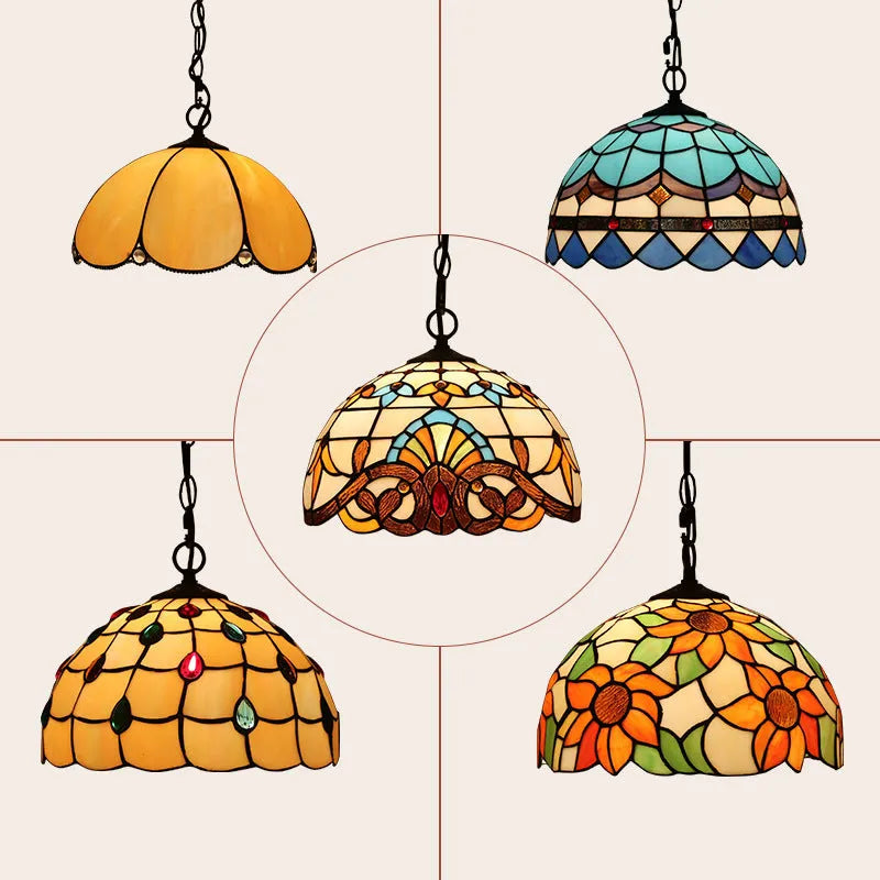 European Baroque retro chandelier in coloured glaze with abstract design and hanging ornaments