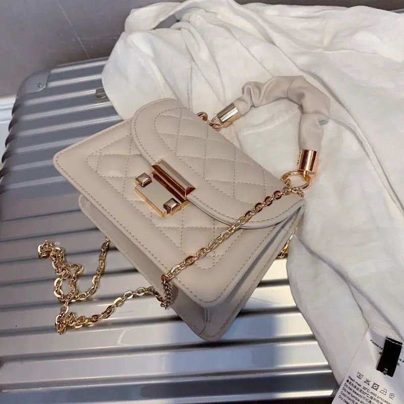 Korean style purple PU fabric rhombus shaped small square ladies shoulder bag with chain strap