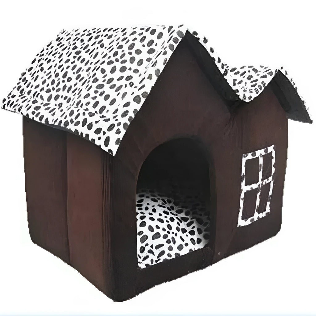 Coffee colour cloth winter pet kennel double roof dog house 55x40x42cm