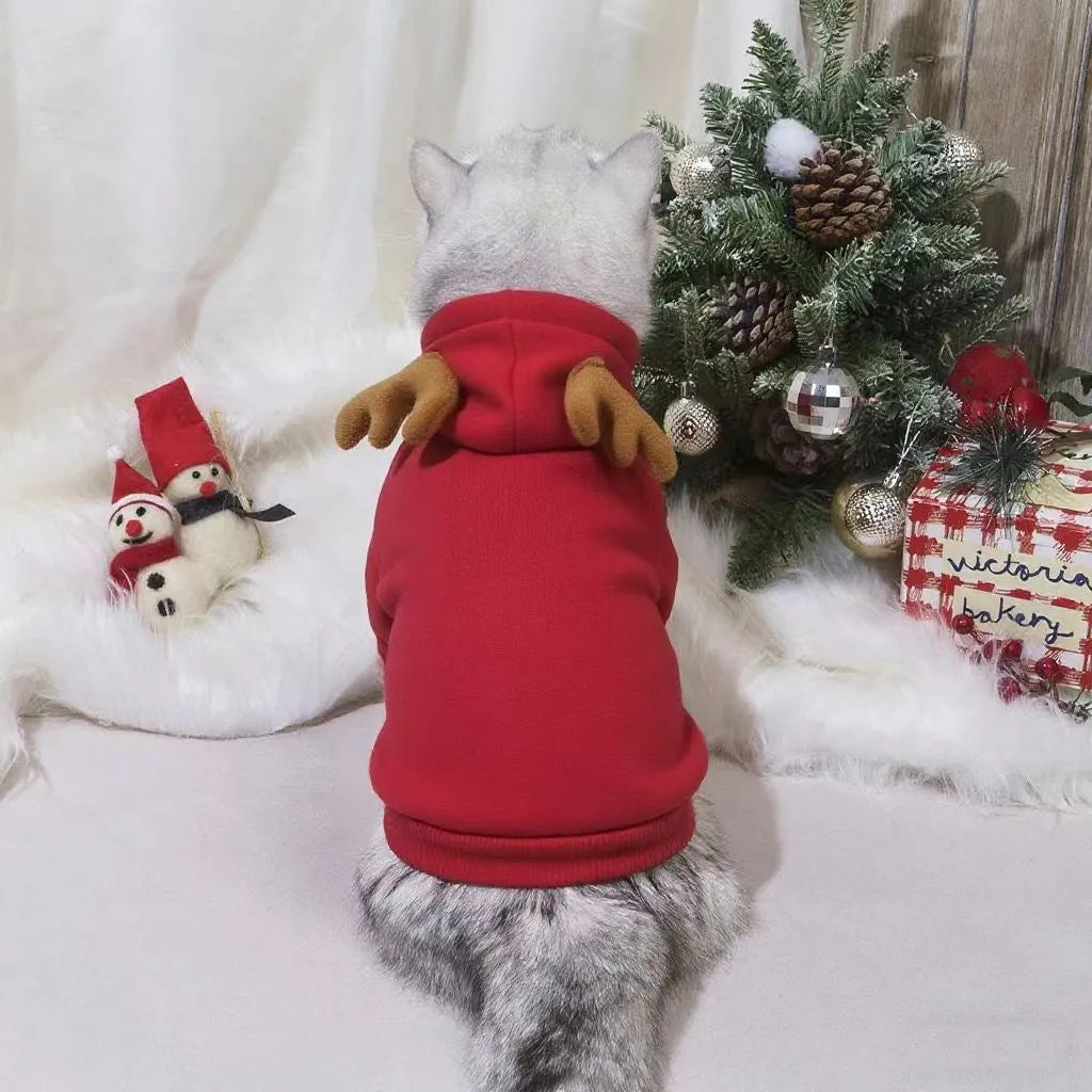 Red Halloween elk Christmas creative pet costume made of polyester cotton for dogs and cats