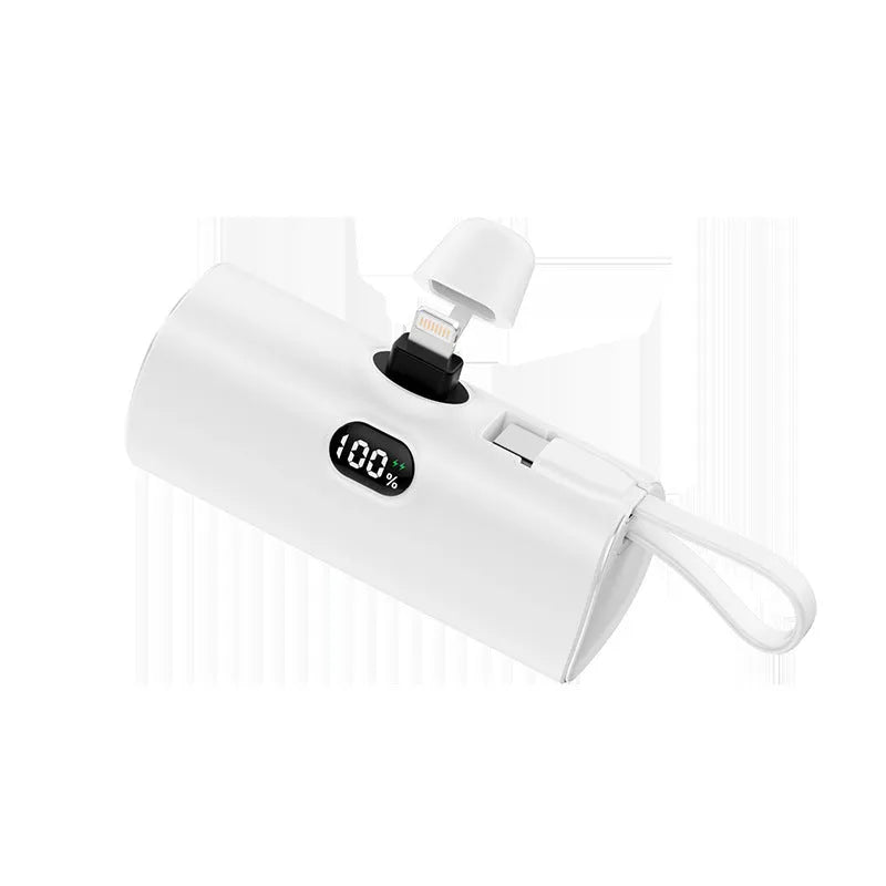 Capsule digital display wireless pocket power bank with built-in plug in multiple colours