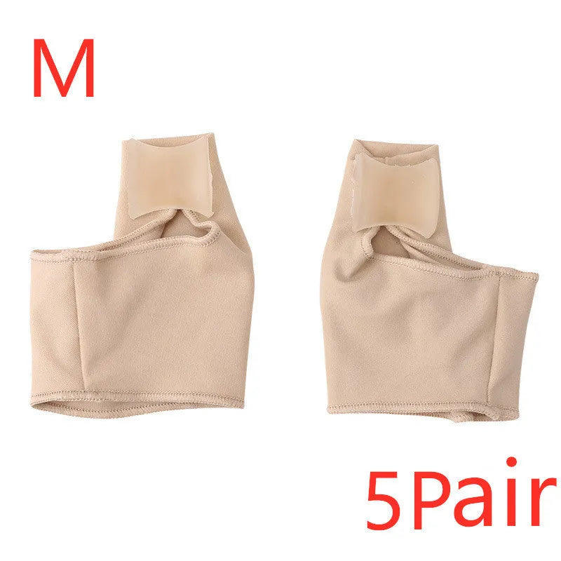Valgus toe separator corrective socks with silicone gel bunion pad shown in sizes S, M, and L.