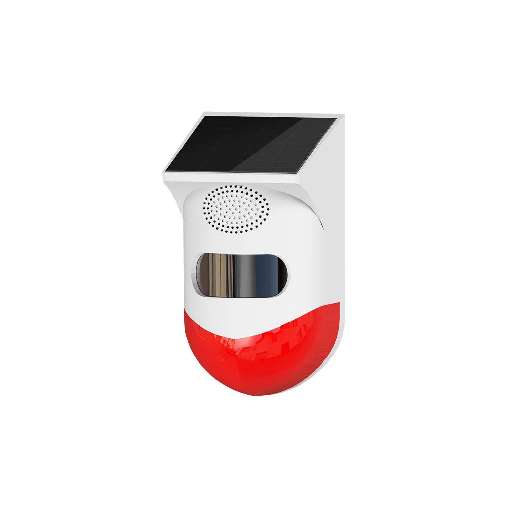 Solar-powered infrared security alarm with wall mount and remote control