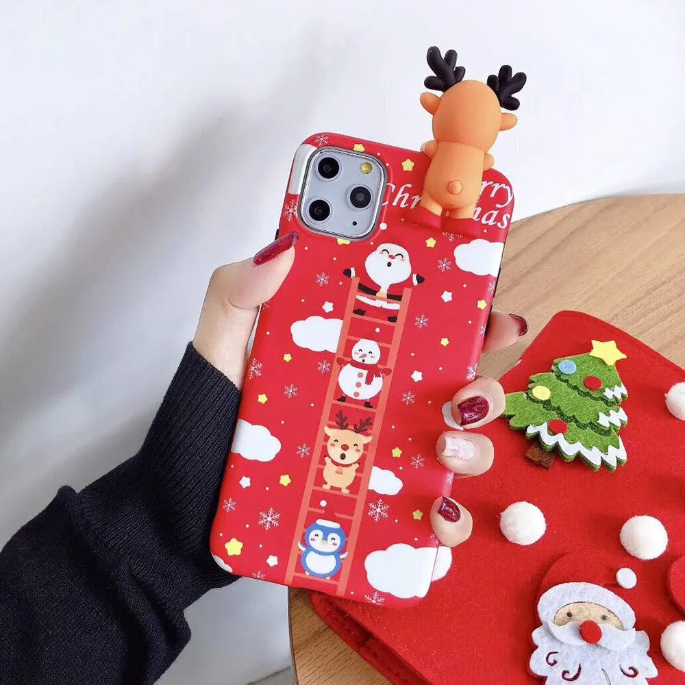 Christmas-themed silicone phone case for iPhone models 6 to 11 Pro Max in festive colours