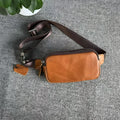 Men's small cowhide leather crossbody bag in black, brown, and light brown solid colours, 17cm x 3.5cm x 11cm