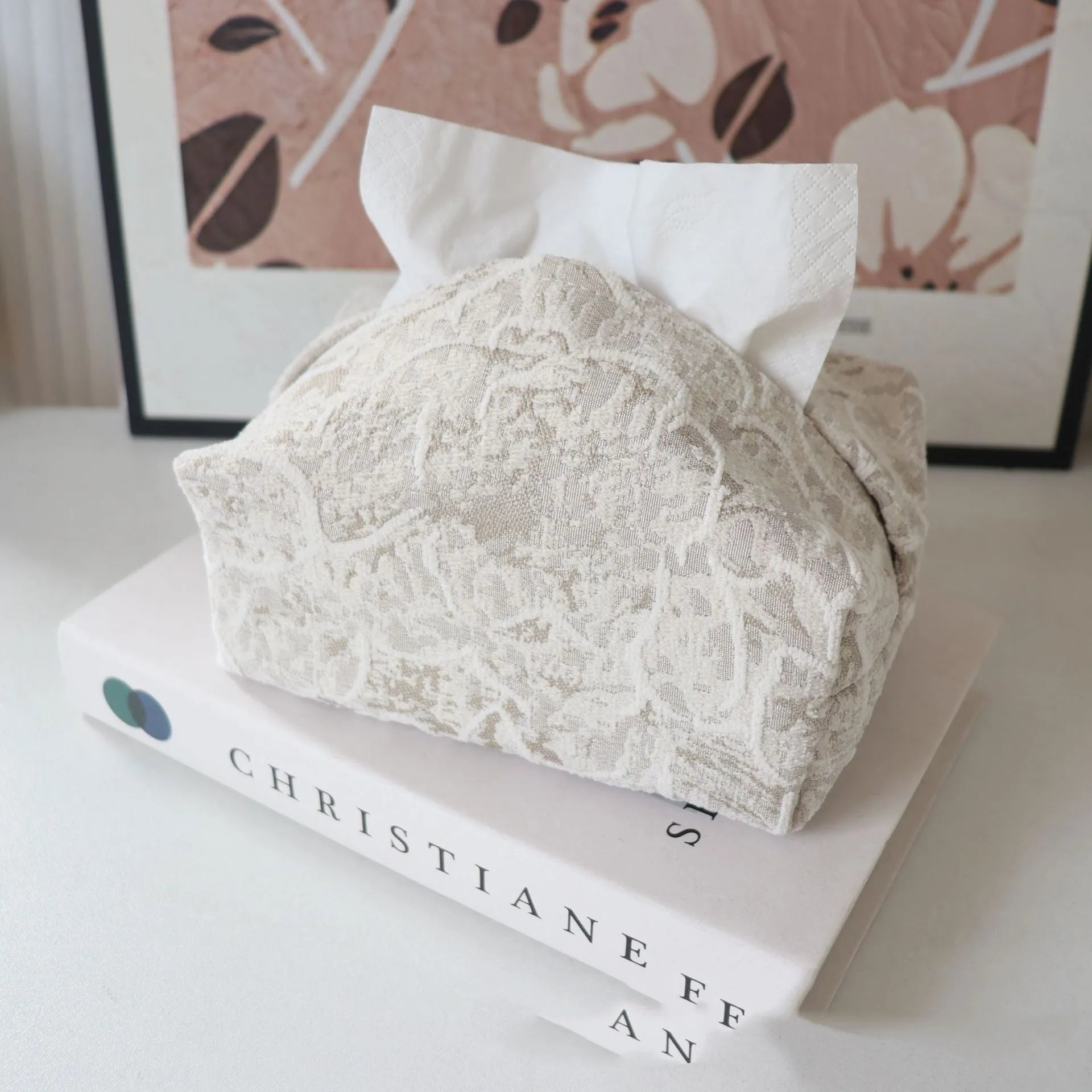 Chinese pastoral style cotton fabric tissue box in rose design colours