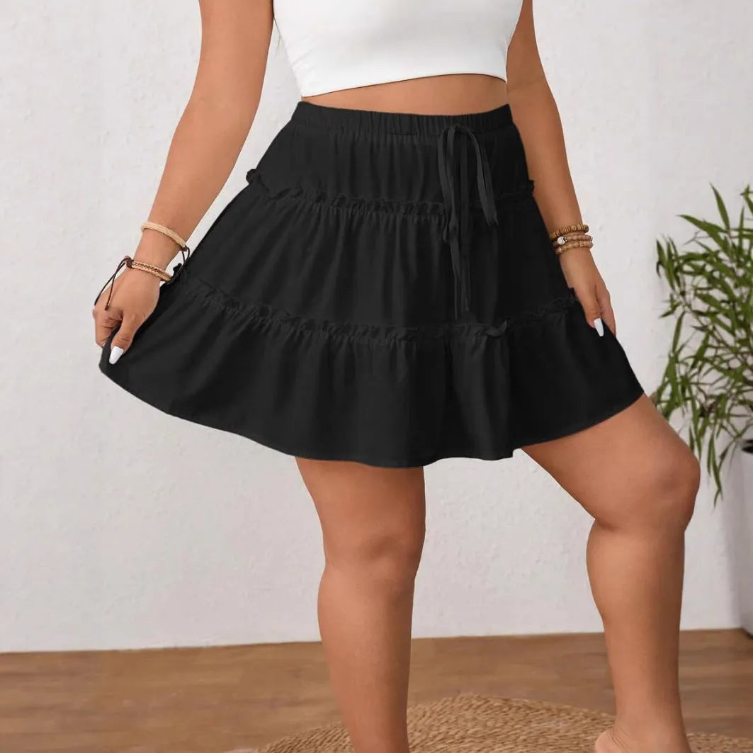 White adjustable lace-up A-line pleated skirt with sweet fresh style