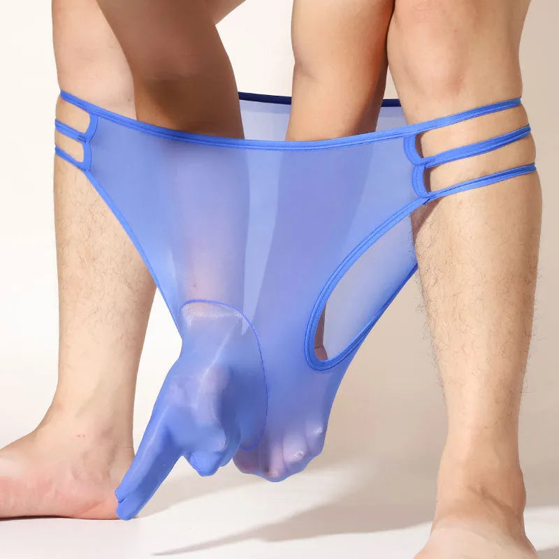 Men's transparent nylon shorts with elephant nose pouch design in multiple colour options