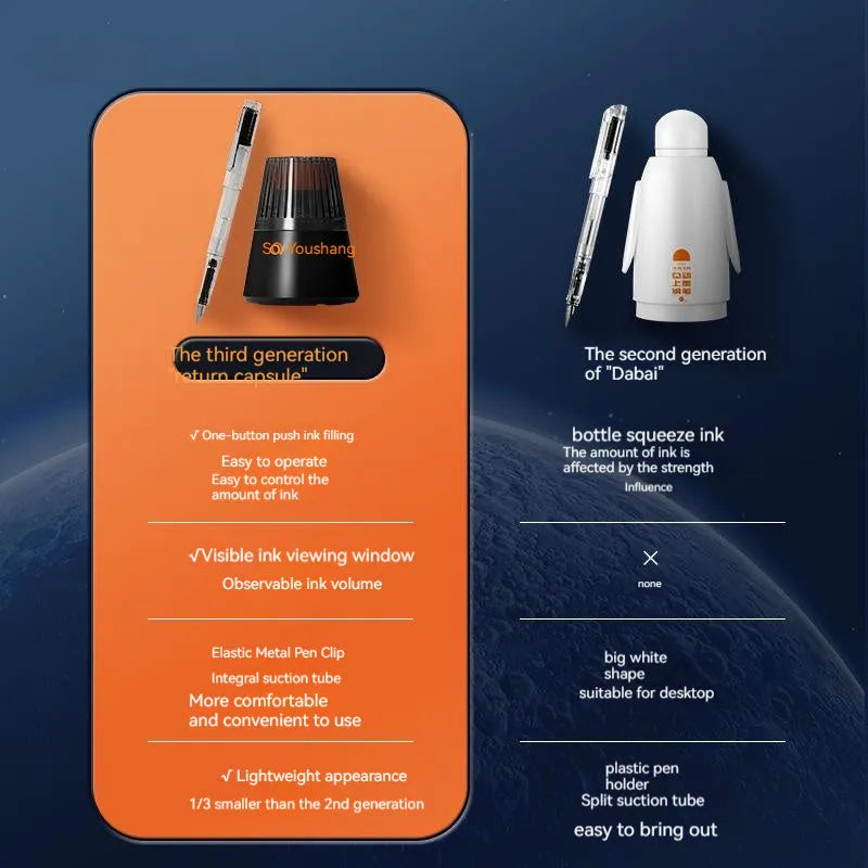 Automatic suction pen set with plastic shell, ink feeder, and choice of 0.38mm or 0.5mm nib sizes