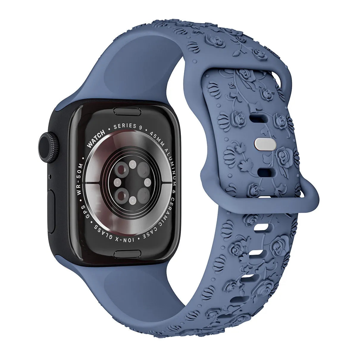 Embossed rose silicone watch strap for Apple Watch 38/40/41mm and 42/44/45mm in multiple colours