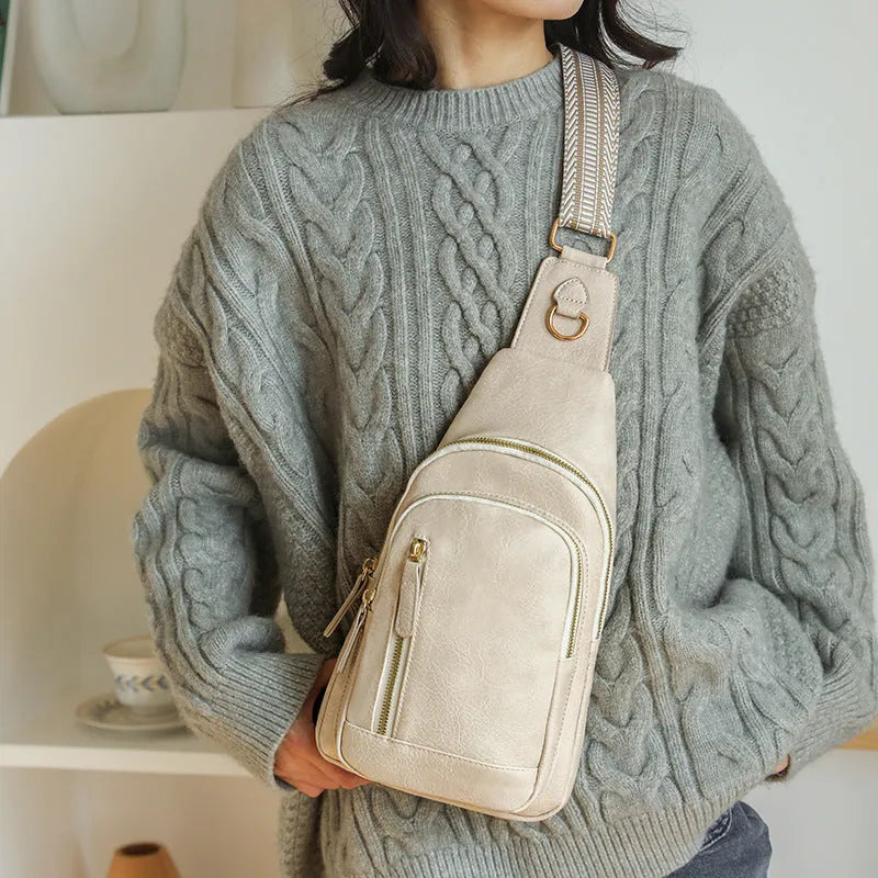Women's soft PU leather crossbody messenger bag in street-trend style with zipper compartments