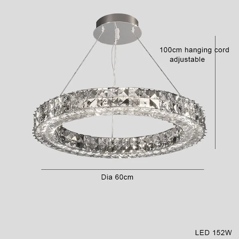 Modern simple crystal LED chandelier with 800mm diameter and adjustable height for living room