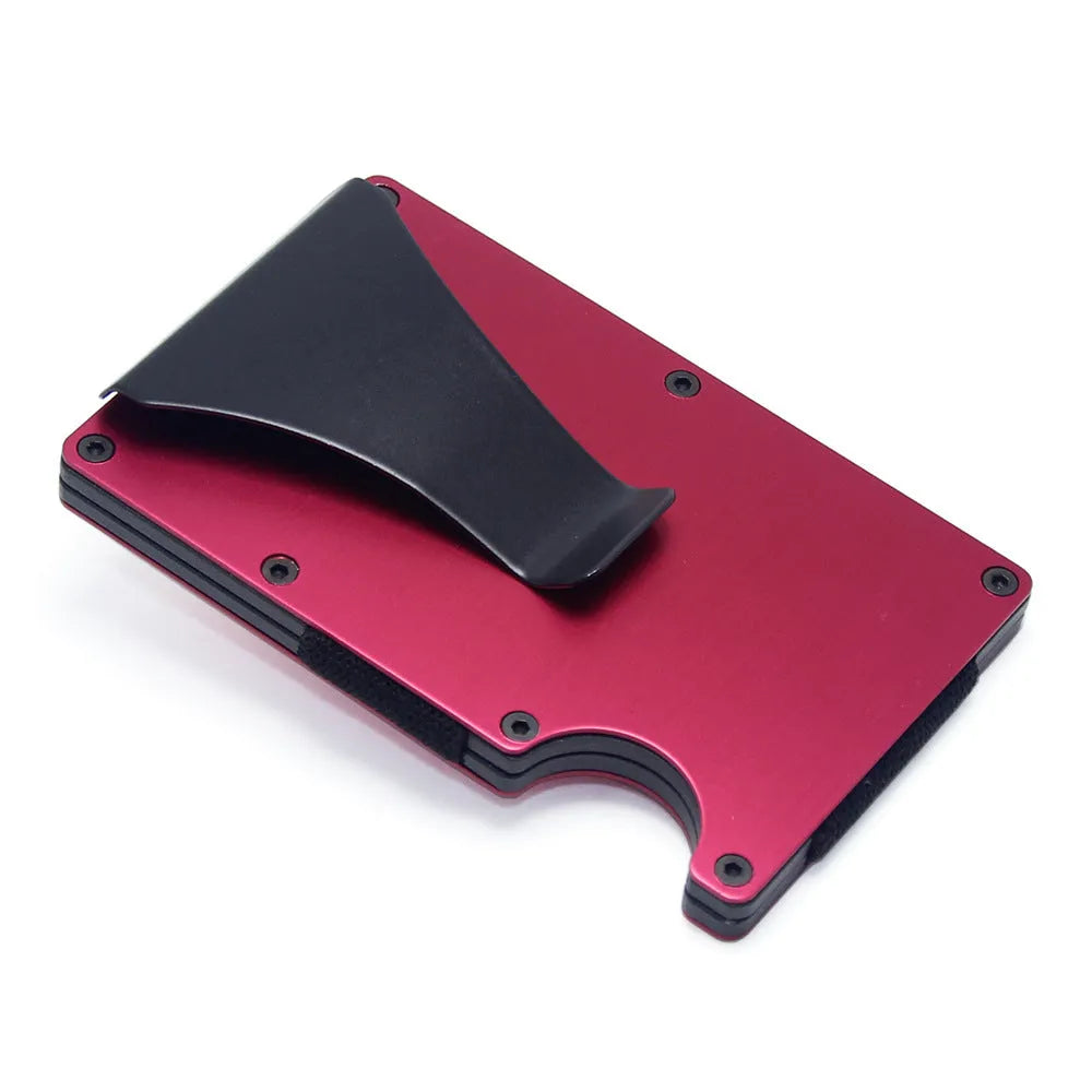 Geometric aluminium and carbon fibre card wallet for business cards and banknotes in a gift box.