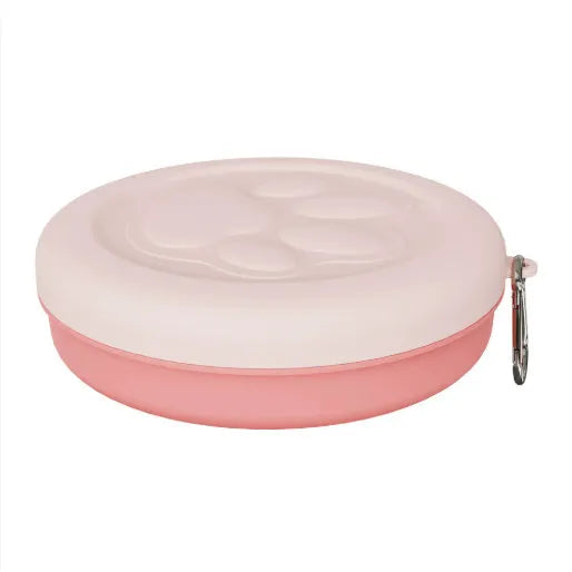 Collapsible silicone dog food bowl with separate snack box in green two-tone colour