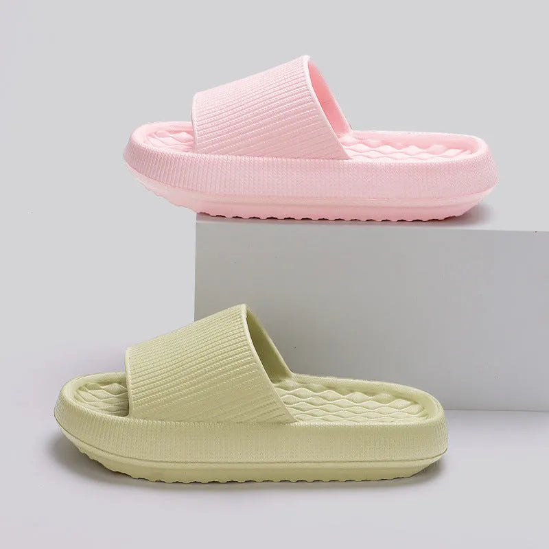 Women's solid colour EVA slippers with rhombus stripe pattern and anti-slip sole, pink colour