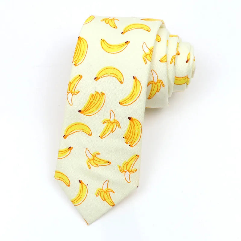 Korean style narrow cotton bow tie for men with printed cartoon pattern design