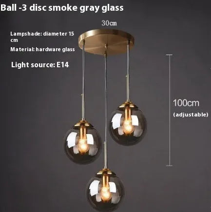 Modern round glass ball chandelier ceiling light in Nordic style with spherical glass elements