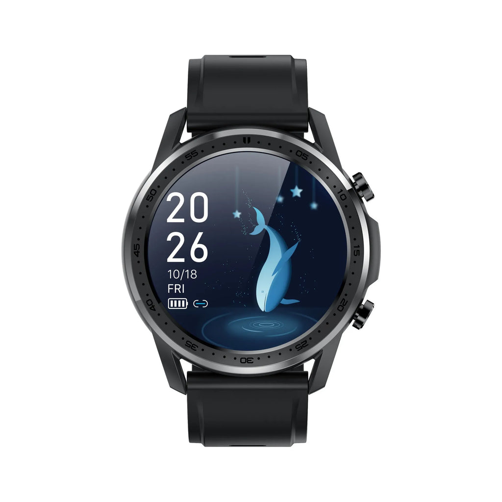 Youth2 Body Temperature Smart Bracelet in black with 1.3 inch screen on wrist.