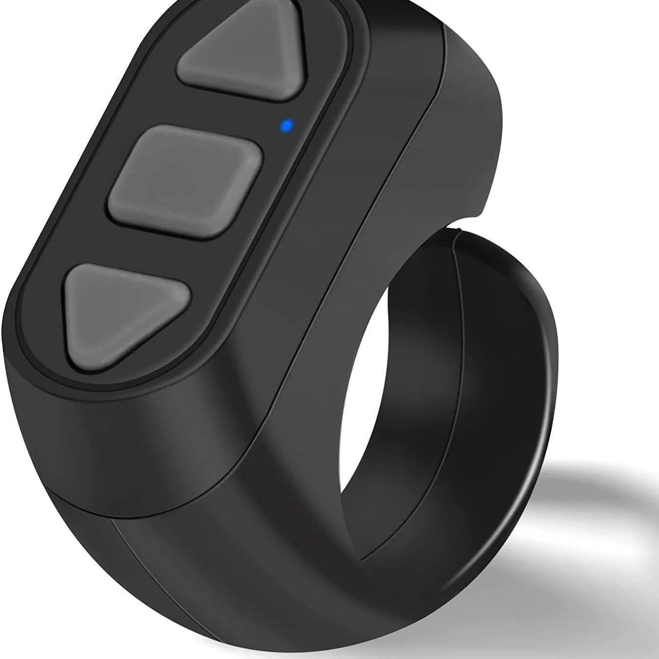 Ring Bluetooth remote control for phone photography, black plastic, worn on finger