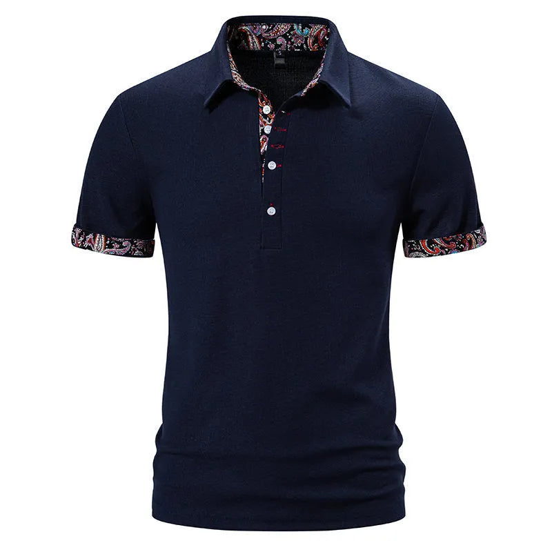 Men's cotton blend polo shirt with colour stitching detail and turnover collar in summer casual style