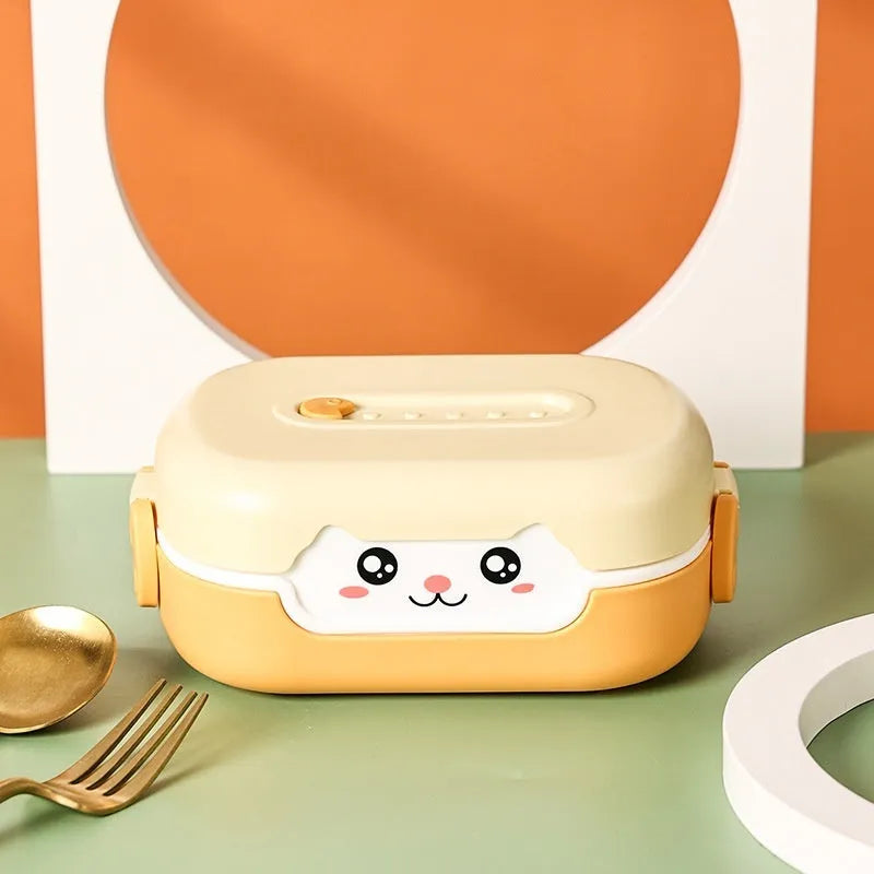 Square divided plastic lunch box in solid colours with microwave-safe construction