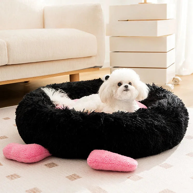 Elf Briquettes blue plush pet sleeping mat with raised edges, shown in a large size.